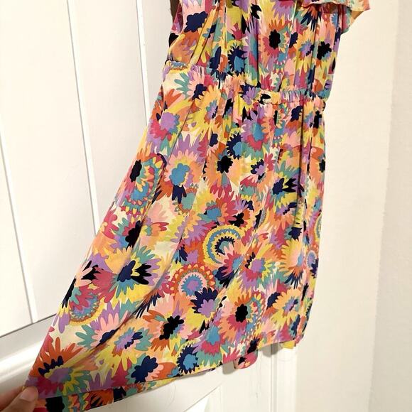 Tibi Colorful Floral Ruffles Silk Boho Romper Sz 2 Strappy Summer Vacay Festival - Picture 8 of 11